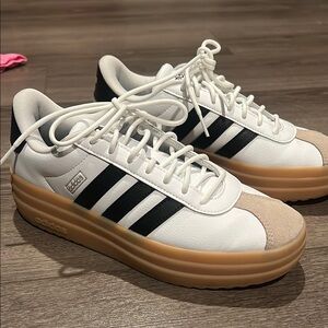 Adidas White and Black Sneakers with Tan Sole